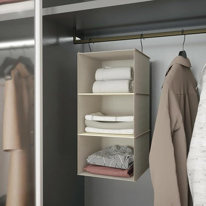Hanging Closet Organizer, Easy Mount Foldable 3-Shelf Hanging Closet Wardrobe
