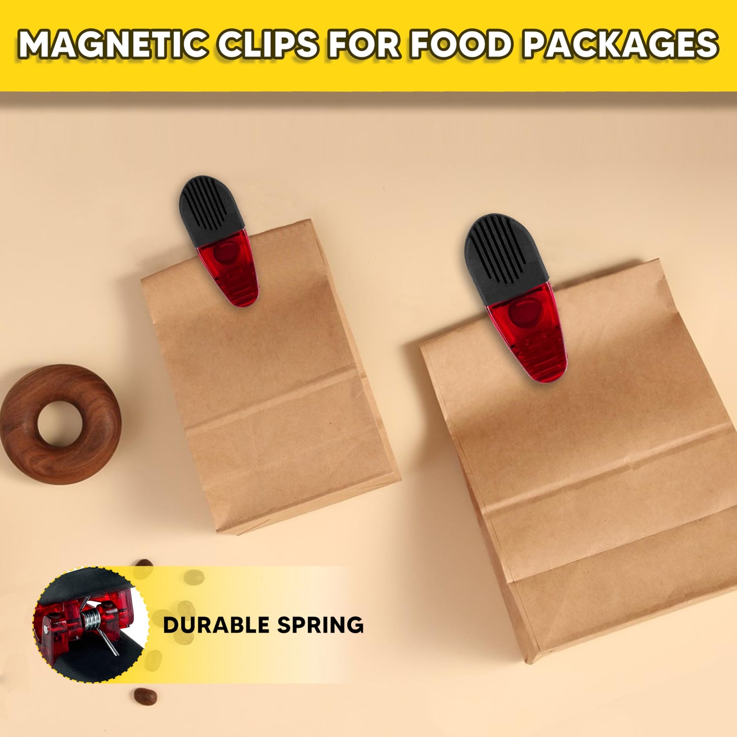 YIYITOOLS Magnetic Chip Clips 8 Pack - Heavy Duty Refrigerator Magnet Clip for Food Bags, Chip Bag Clips with Strong Grip, Non-Slip Rubber Teeth, Durable Plastic&Powerful Spring, Fridge Magnet Clip