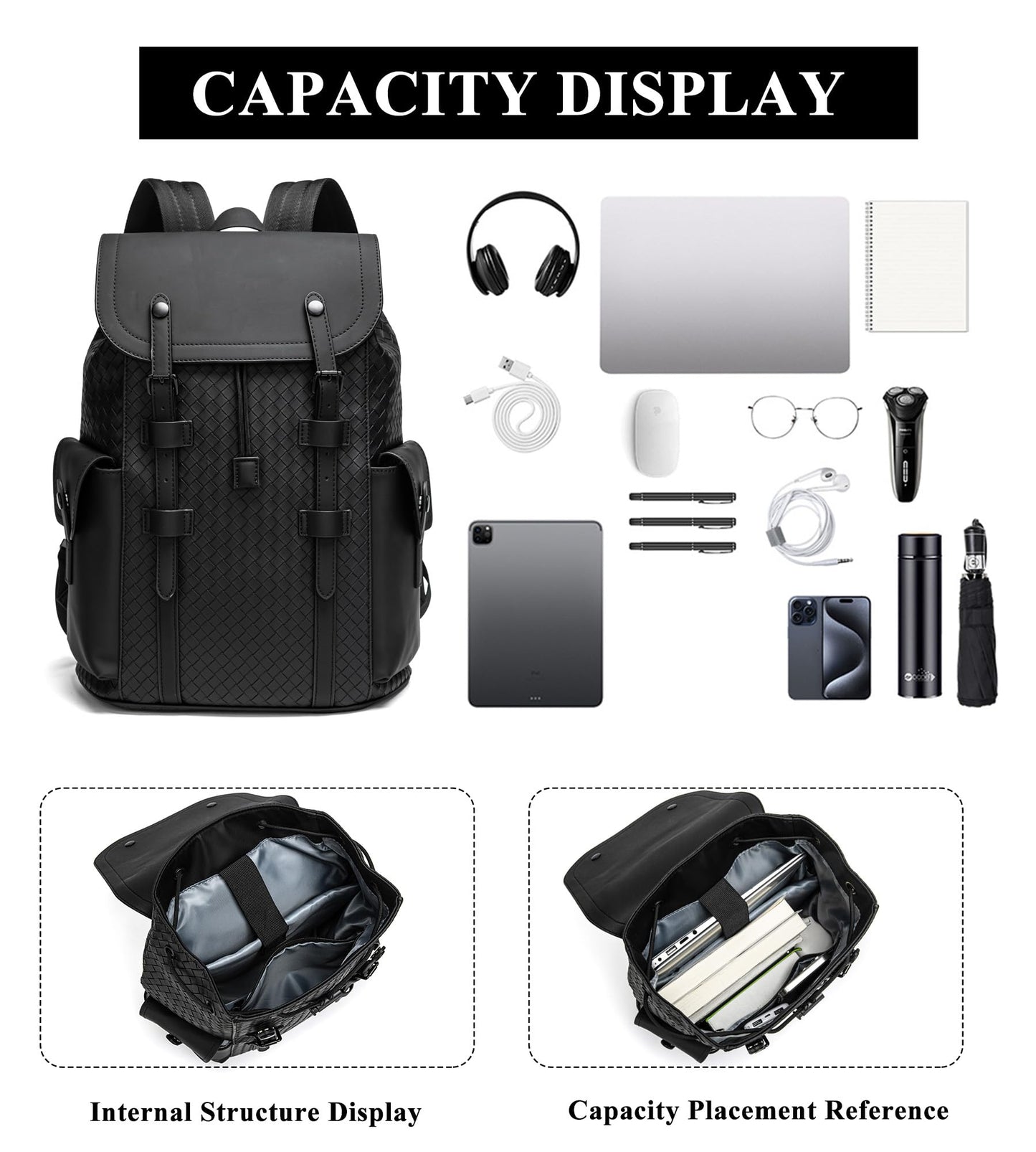 KingTo Laptop Backpack for Men Luxury Anti-Theft Travel Backpack Casual Business Waterproofing Computer Bag (A-woven black-1)