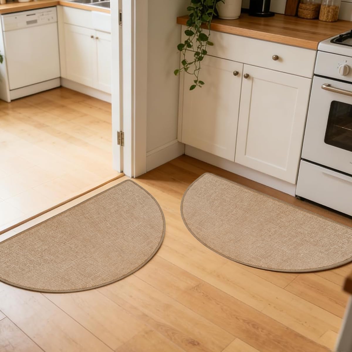Nanstone Half Circle Kitchen Rugs,2 Pack 17”x30”, Non-Slip Water Oil Absorbent Kitchen Mats, Machine Washable Floor Mat,Quick Dry Standing Mat Front Sink Throw Rug Carpet for Farmhouse Kitchen