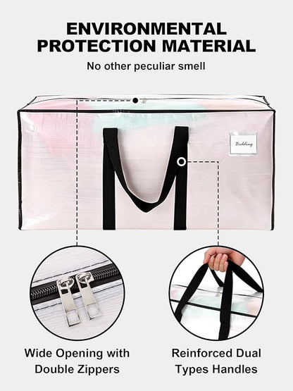 HOMESURE Supports 200lbs Heavy Duty Moving Bags - Strong Zipper & Wrap-Around Handles - Water-Resistant Storage Totes, Durable Alternative to Moving Boxes - 4 Pack - Semi-Transparent