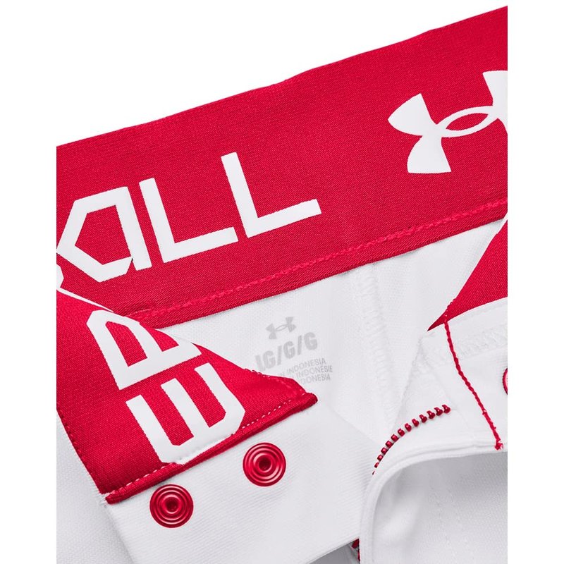 Under Armour Men's Utility Baseball Straight Leg Pant Pipe 22, (103) White/Red/Red, Large