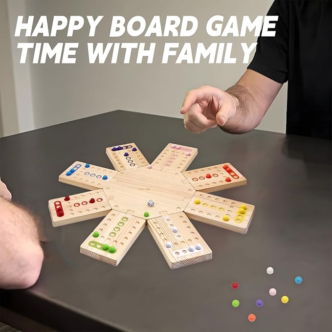 Wooden Board Game The Wooden Board Can Provide a Gaming Experience for 2 to 8 Players Featuring 3 Central Hubs 32 Marbles and 16 Dice. It is Suitable for Family and Friend Gatherings Board Games