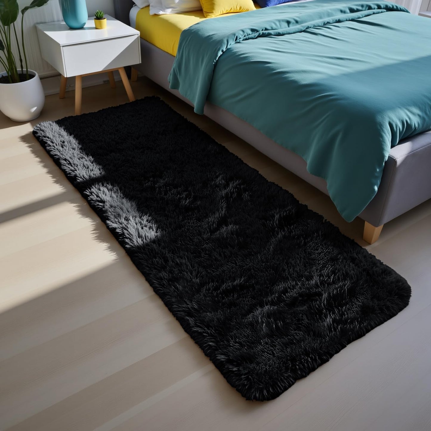 Soft Runner Rugs for Bedroom, Black 2x6 Area Rugs Fluffy Rug Shag Area Rug Carpet, Bedside Rug for Living Room Bedroom Room Home Decor