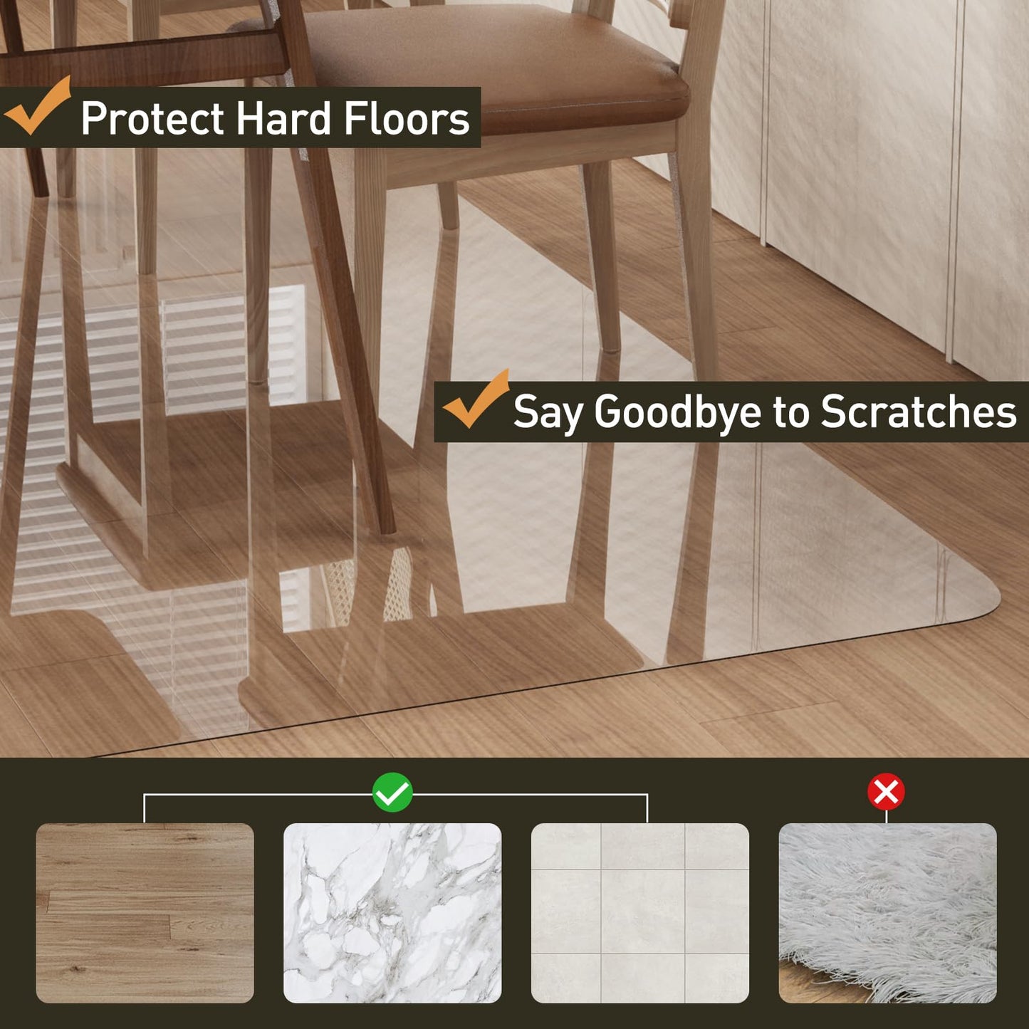ZPAI Area Floor Mat for Home, 5'×7' Large Transparent No Slip Waterproof Vinyl Area Rug, Spill Resistant Hard Floor Protector Cover for Kitchen, Easy Clean Splat Mat for Under High Chair