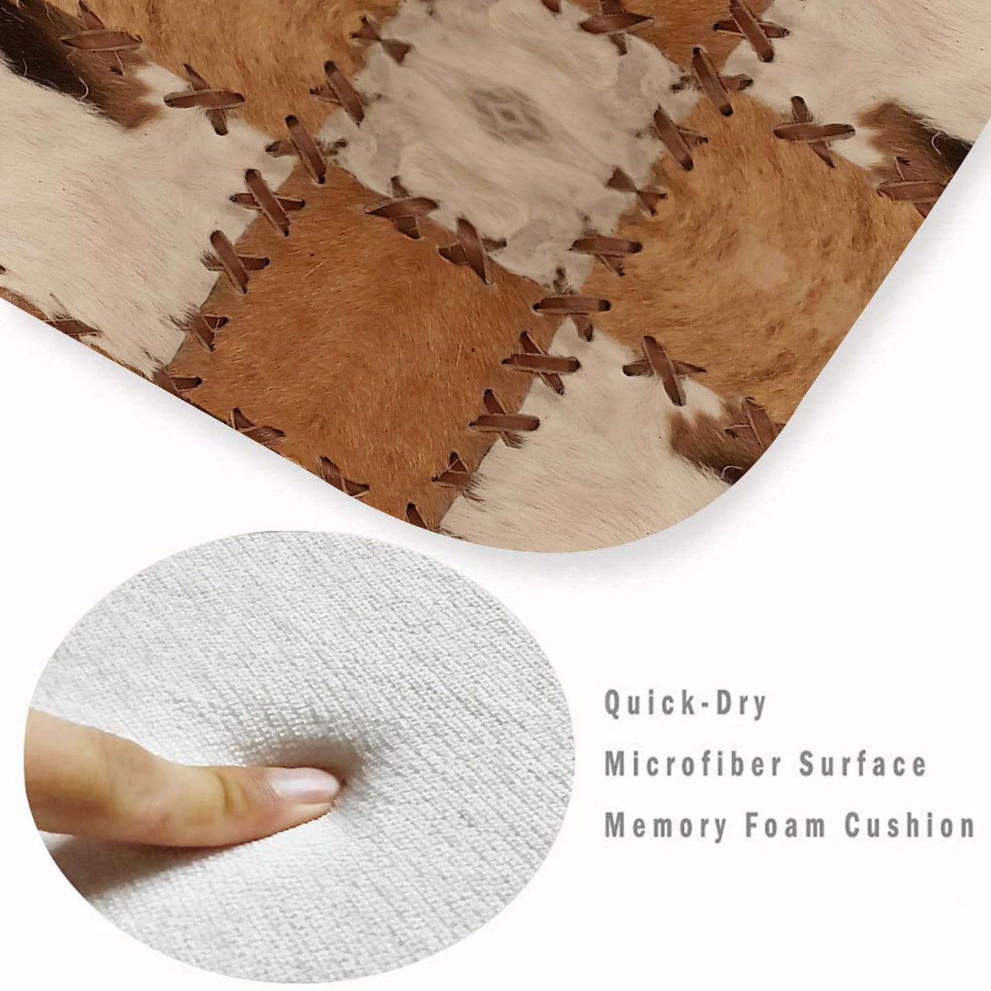 Cowhide Runner for Living Room and Hallway - Brown 2x6 Farmhouse Western Throw, Patchwork Cow Fur Print Area Non-Slip Floor Carpet for Bedroom, Entrance Door Mat - Washable