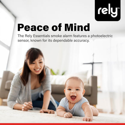 Rely Essentials 5400 Smoke Alarm – Hardwired AC Powered with Battery Backup - Photoelectric Smoke Detector - Interconnect, Easy Install – 1 Pack