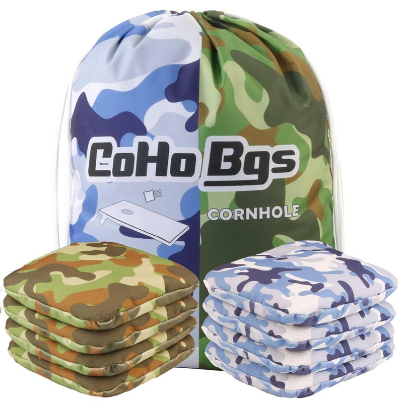 CoHoBgs Cornhole Bags Set of 8, Professional Corn Hole Bean Bags Dual-Sided Slick & Stick Resin Filled Suede and Duck Canvas Offical Bean Bag for Cornhole Toss Game Includes Carry Case