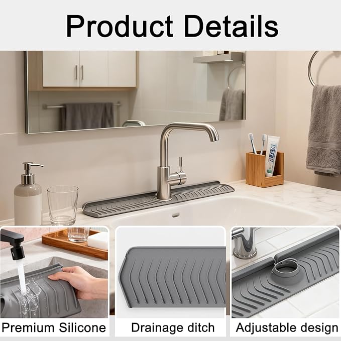 30 Inch Silicone Kitchen Sink Faucet Mat, Adjustable Waterproof Splash Guard