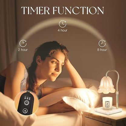 Candeldo Candle Warmer Lamp with Timer: Flower Candle Warming Lamp with Marble Base Height Adjustable Wax Warmer Dimmable Modern Kitchen Bathroom Decor Mom Birthday Gift for Grandma