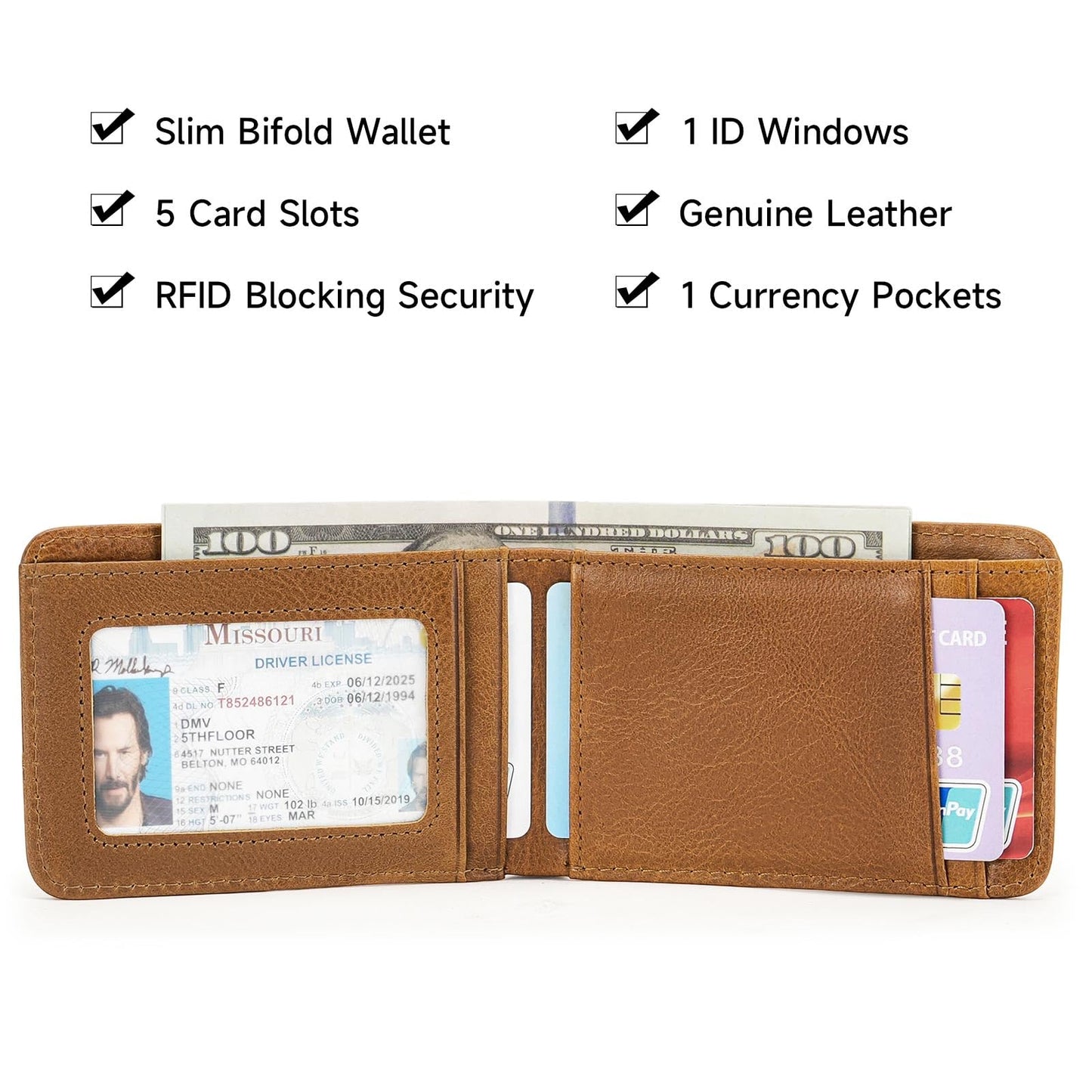LOUEBICA Genuine Leather Wallet for Men RFID Blocking Bifold Slim Minimalist with Front Pocket Wallets Men Gift