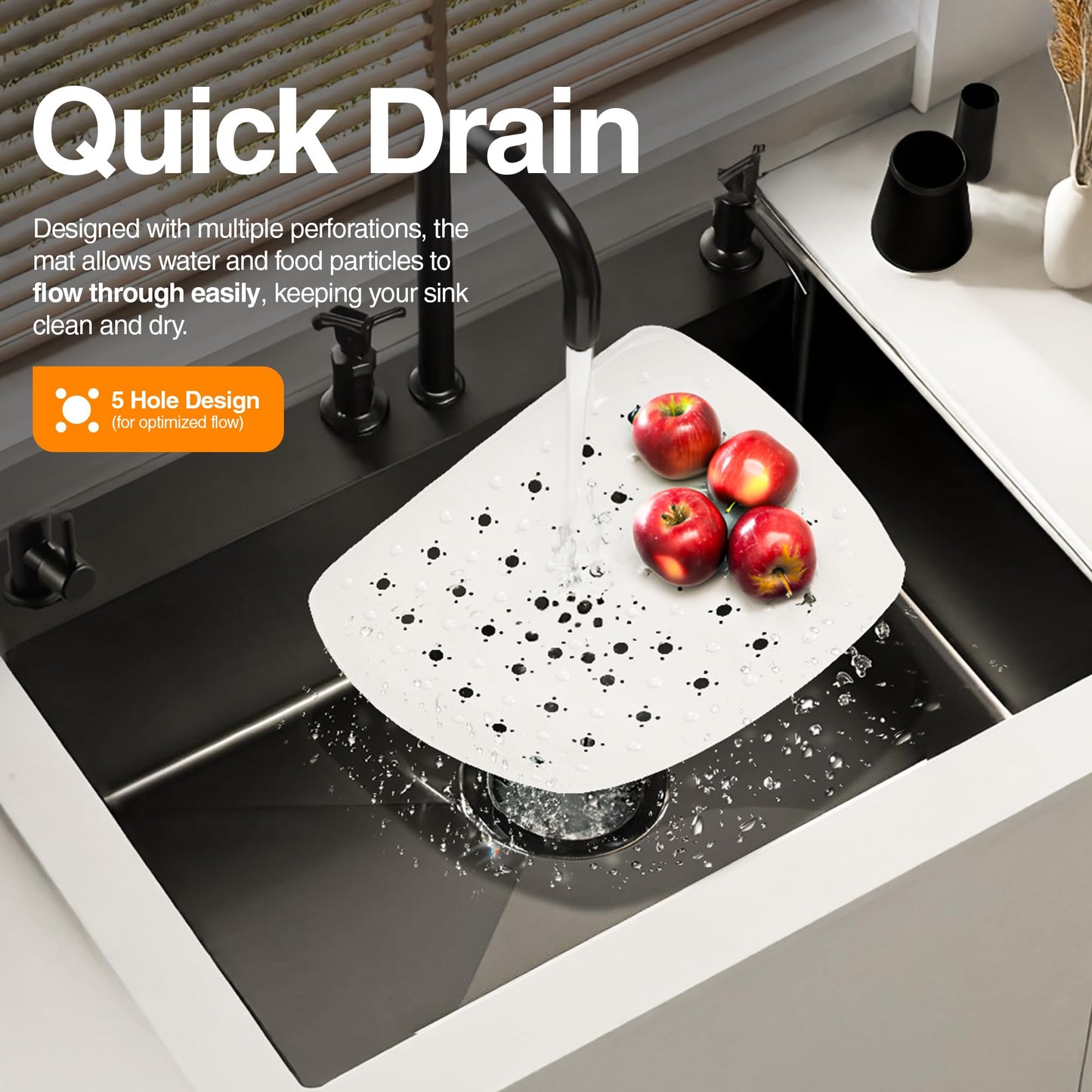 Home Basics Kitchen PVC Sink Mat, White (11" x 13")