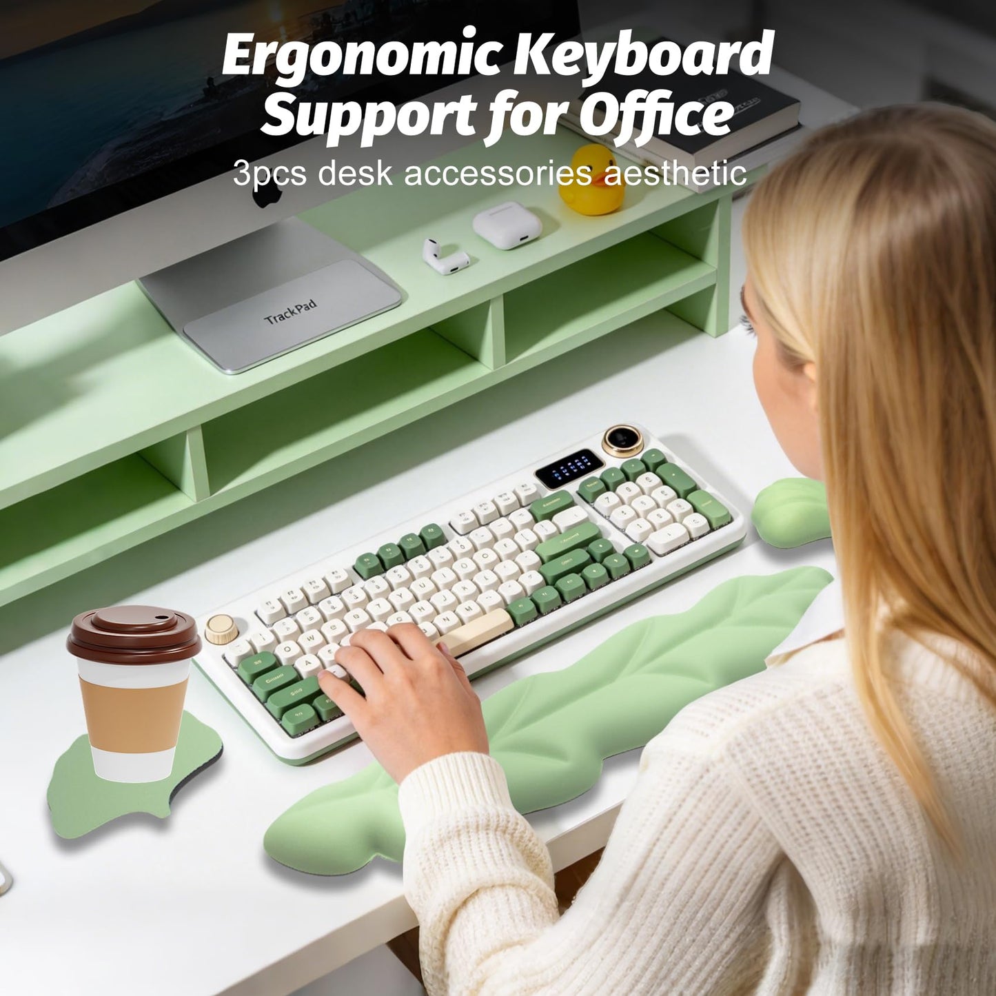 OYEEY Ergonomic Wrist Rest for Pain Relief,3 Pcs Leaf Shape Wrist Support with Non-Slip Base, PU Leather Mouse Pad Support for Easy Typing,Keyboard Wrist Support Palm Cushion for Laptop Office