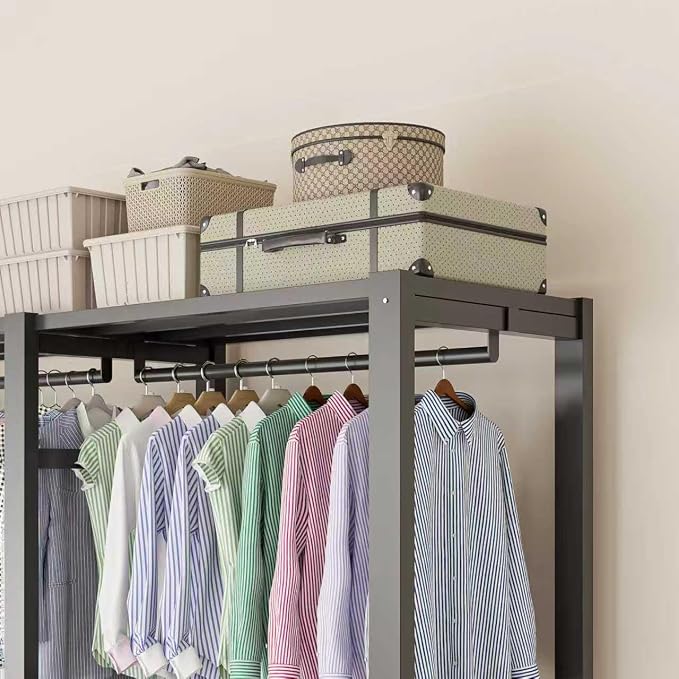 Foldable Portable Wardrobe Closet with Magnetic Doors & Cover, Heavy Duty Covered Clothes Rack with Hanging Clothing Rod, Metal Frame Standing Alone Closet for Bedroom (Door Design A, 70.9IN/180CM)
