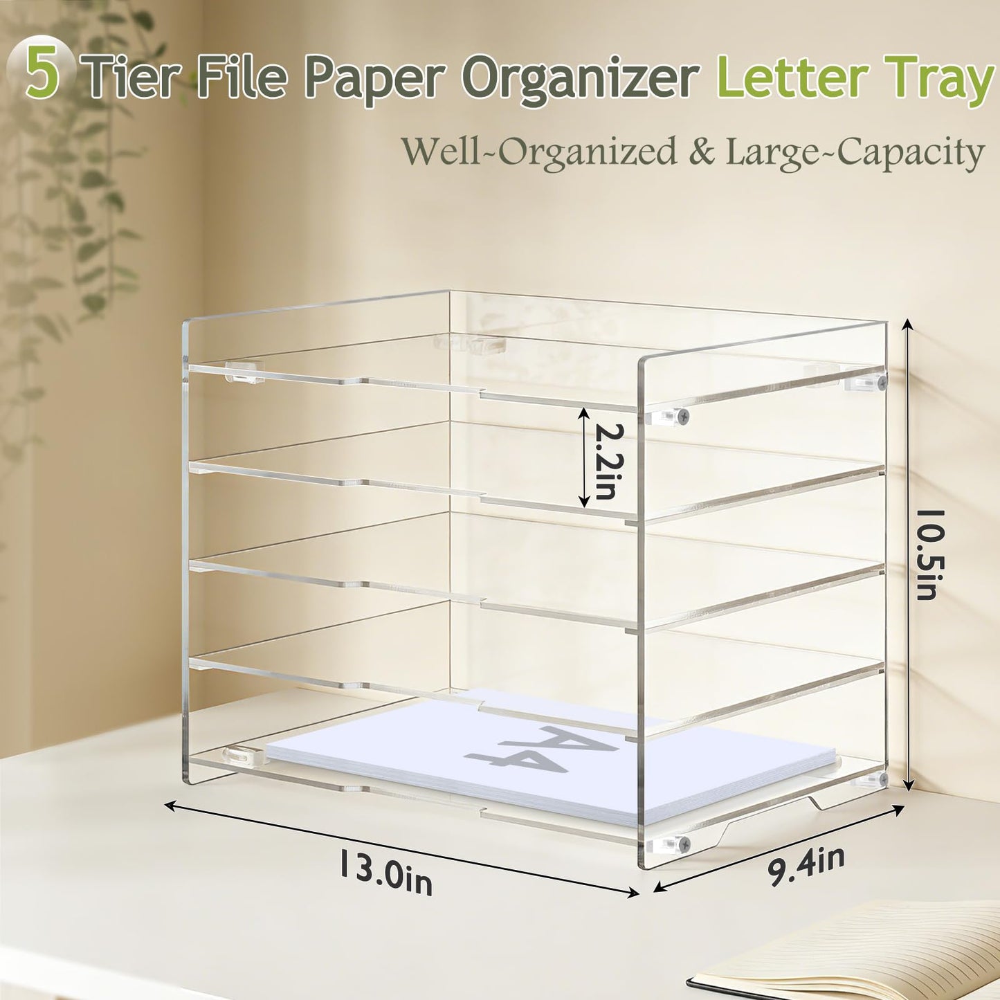KKU 5 Tier Clear Acrylic Desk Organizer, Letter Tray Paper File Desk Organizer and Accessories For Office Supplies