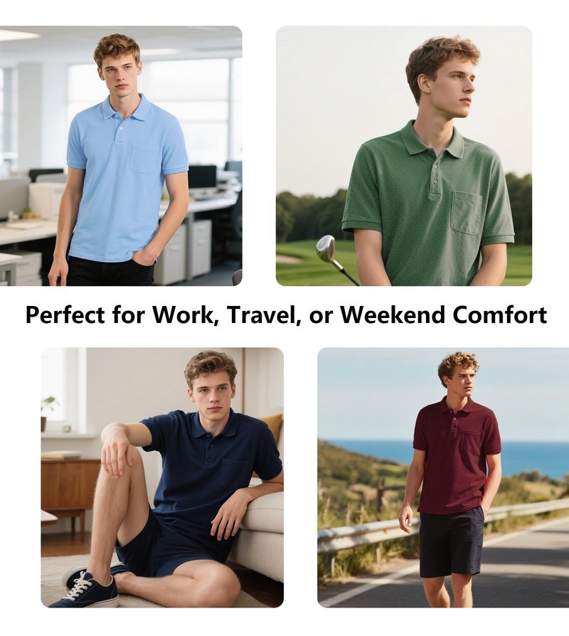 ZITY 7 Pack Mens Polo Shirts with Pocket Moisture Wicking Short Sleeve Outdoor Golf Athletic Work Multipack Shirts