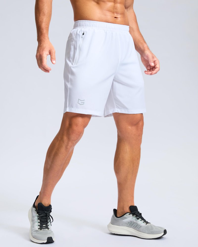 G Gradual Men's Athletic Running Shorts with Zipper Pockets Quick Dry 7"/ 5"/ 9" Workout Gym Shorts for Basketball Hiking(White,7XXXL)