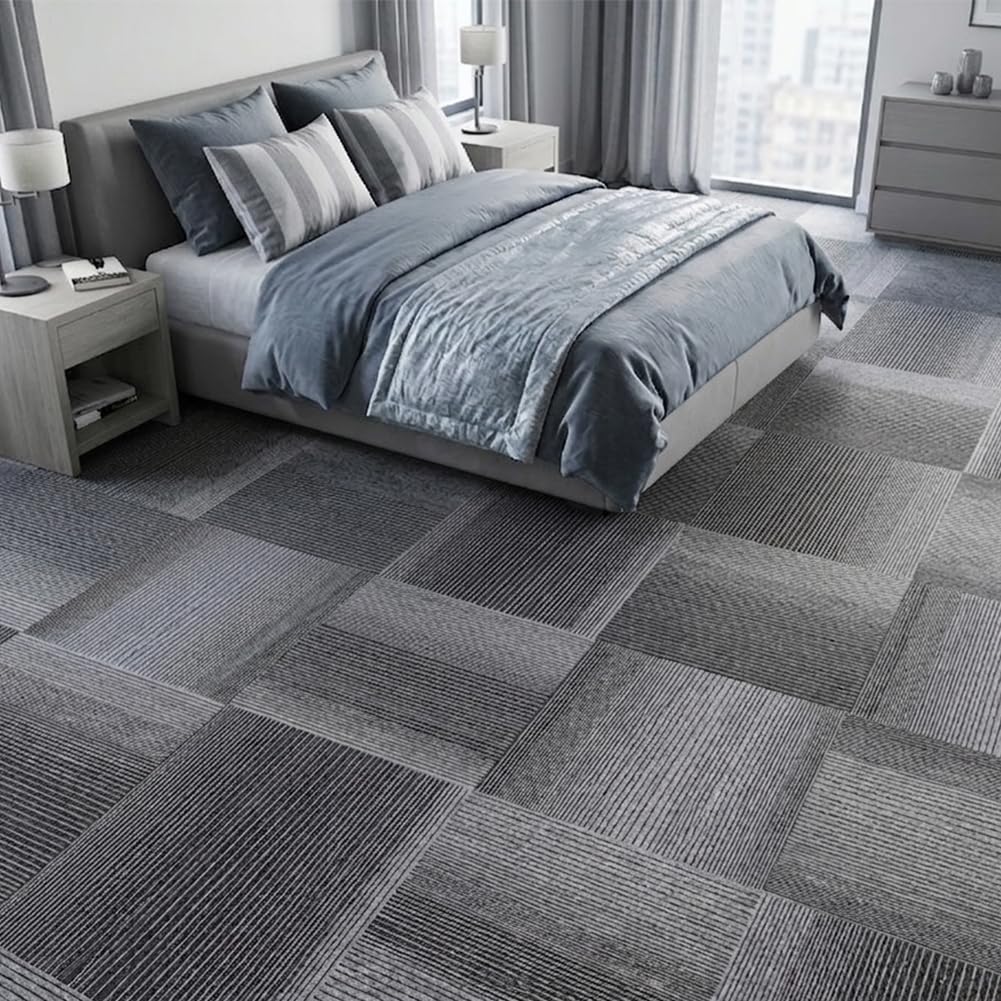 Petgrow Commercial Carpet Tiles, 24" x 24" Squares, 18 Tiles,Non-Slip Soft Floor Carpet for Office, Bedroom, Living Room, Kitchen (1, Irregular Gradient Grey)
