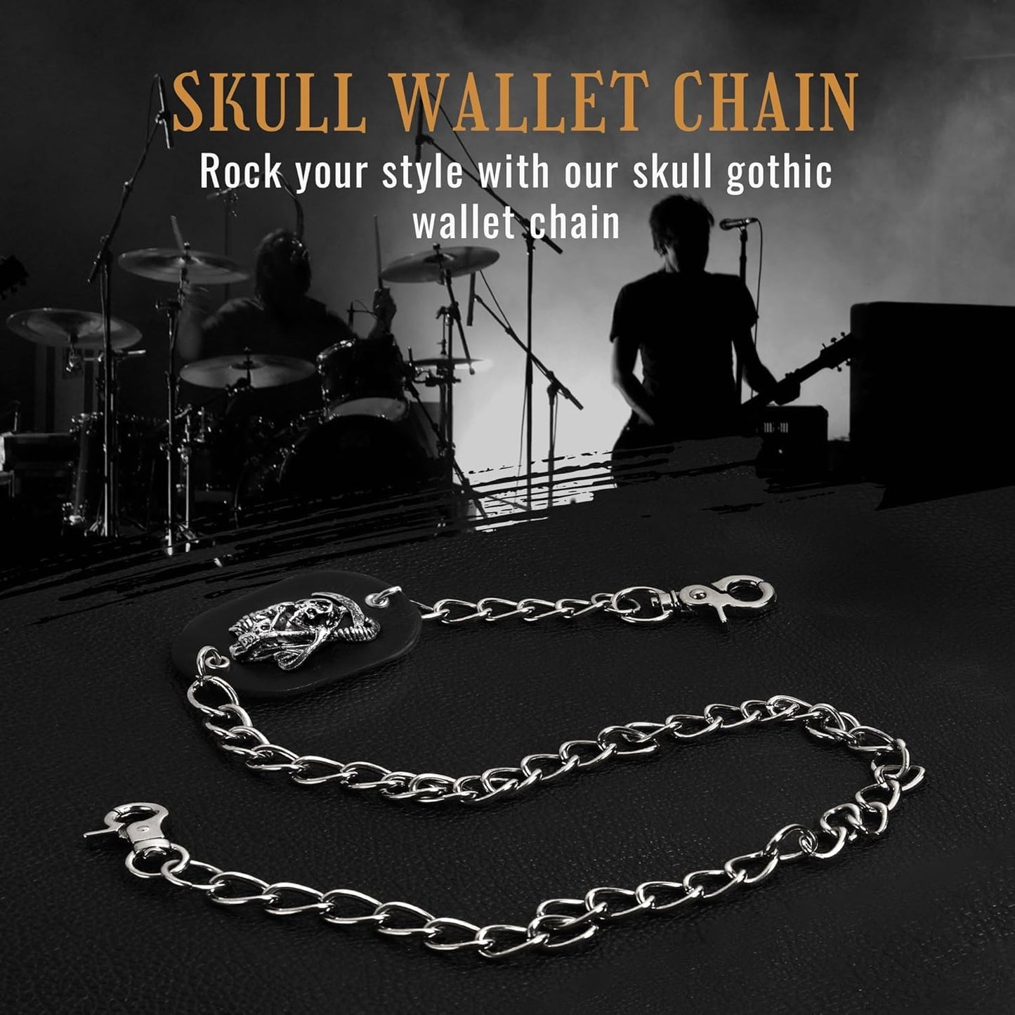 ZEKEE Skull Gothic Chain Wallet Leather - Punk Bifold Halloween Goth Accessories | Unisex, Black