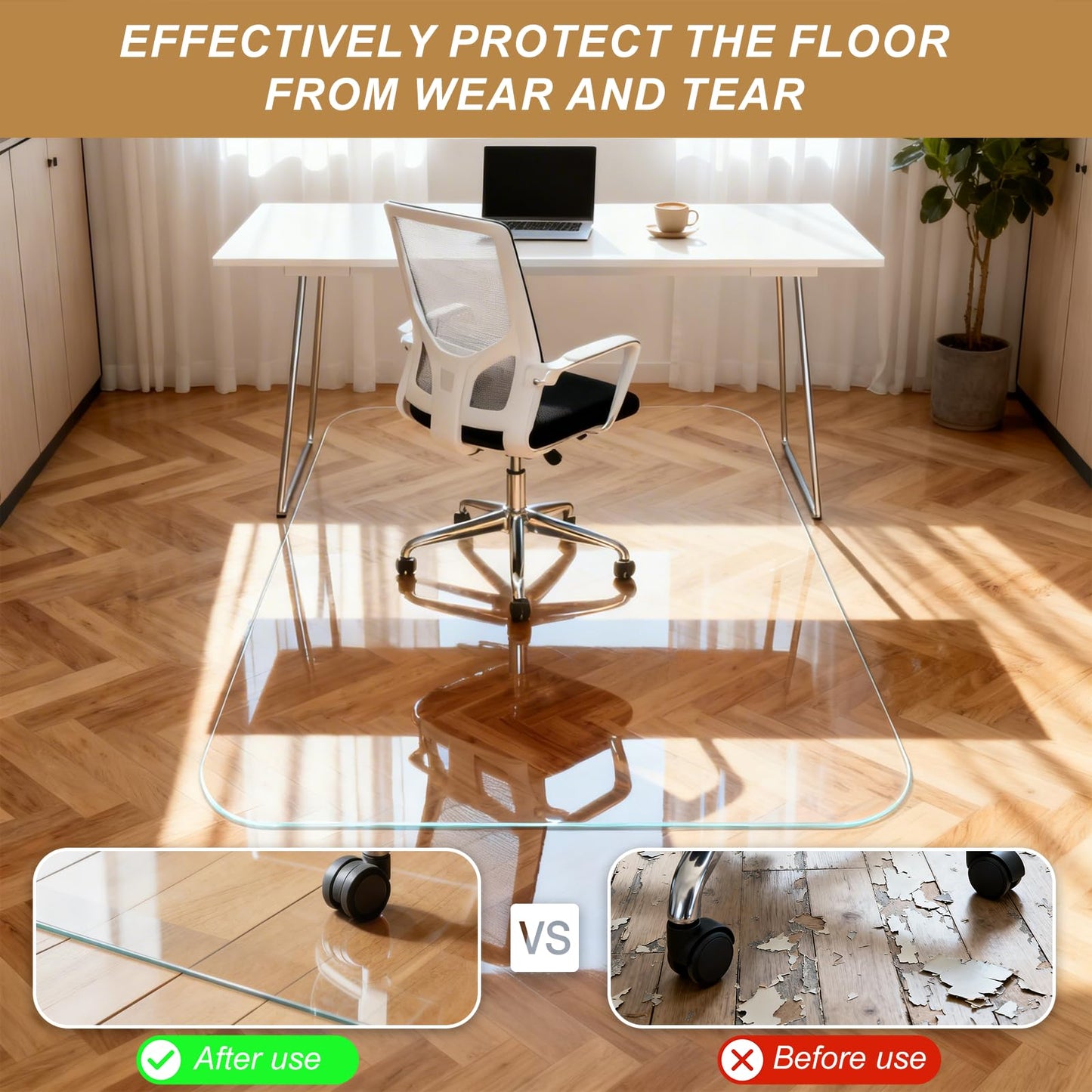 Vicwe Glass Chair Mat for Carpet,32"x48" Tempered Glass Office Chair Mat,1/5" Thick Glass Chair Mat with Rounded and Polished Edges,Smooth Glide for Carpet & Hardwood Floor Protection