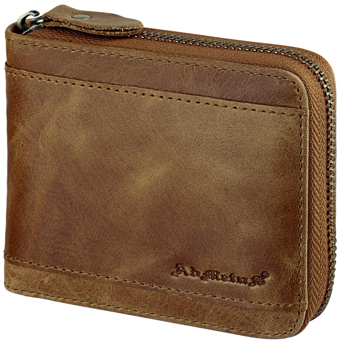 Mens RFID Blocking Wallets Zipper Leather Wallet for Men Bifold RFID Card Holder Tan