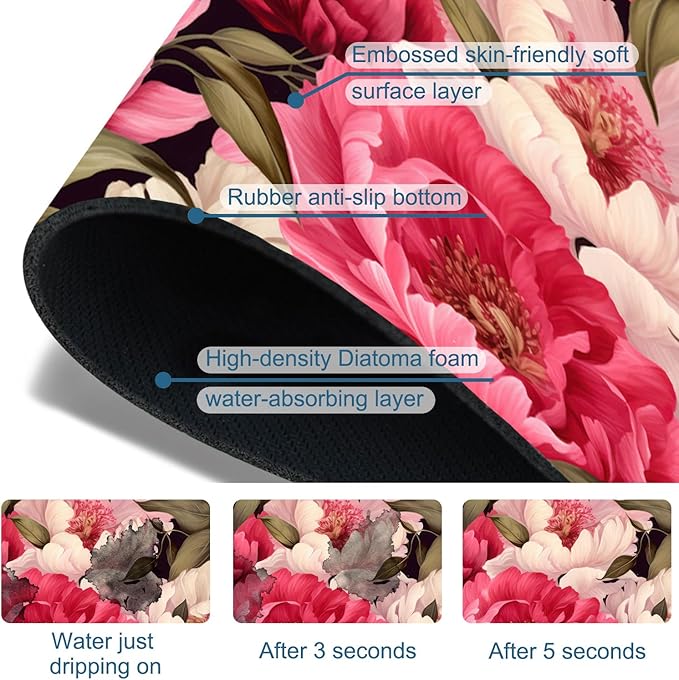 Garden Flowers Kitchen Sink Splash Guard Faucet Mat Watercolor Peonies Super