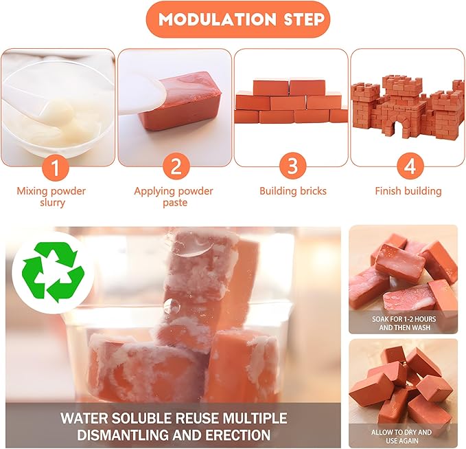 Knight Bricklayer Brick and Mortar Construction Set Clay Mini Bricks &amp Cinder Blocks DIY Mini House Kit STEM Building Toy Kids Brick Mortar Set Reusable Blocks Ages 8+ Birthday Gift
