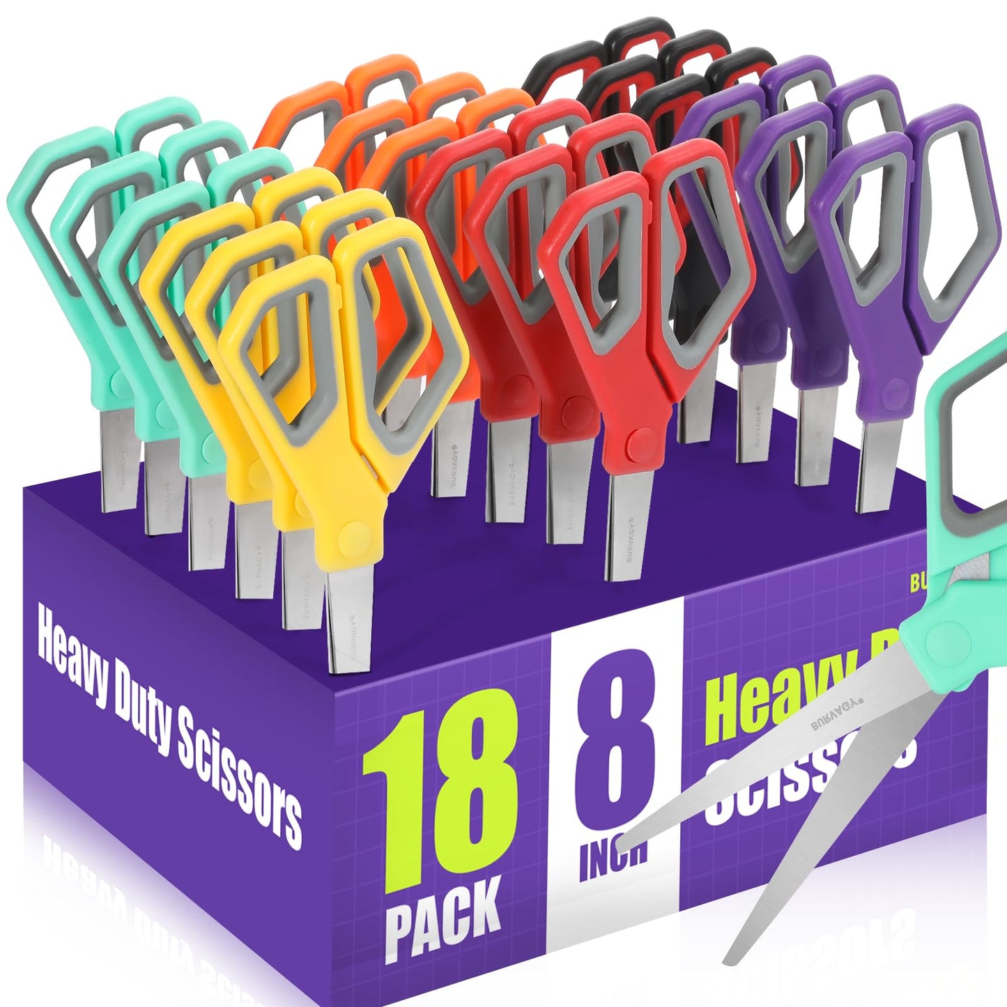 BURVAGY 18Pack 8" Scissors All Purpose, Heavy Duty Scissors with Ultra Sharp Blades Comfort Grip Handles - For Office Home School Sewing Fabric Crafts, High/Middle School Student Teacher Scissor