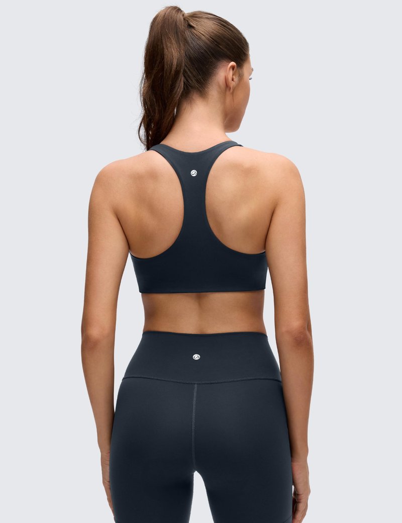 CRZ YOGA Butterluxe Racerback Sports Bras for Women - V Neck Supportive Padded Wireless Athletic Yoga Crop Top True Navy Small
