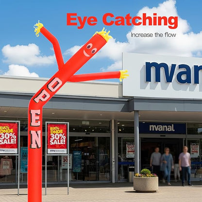 6ft Sky Air Puppet Dancer 9in Diameter Inflatable Waving Tube Man Attachment - Wacky Waving Dancing Tube Guy for Business Promotion Stand Out Advertising - Red Open Dancer ONLY - NO Blower