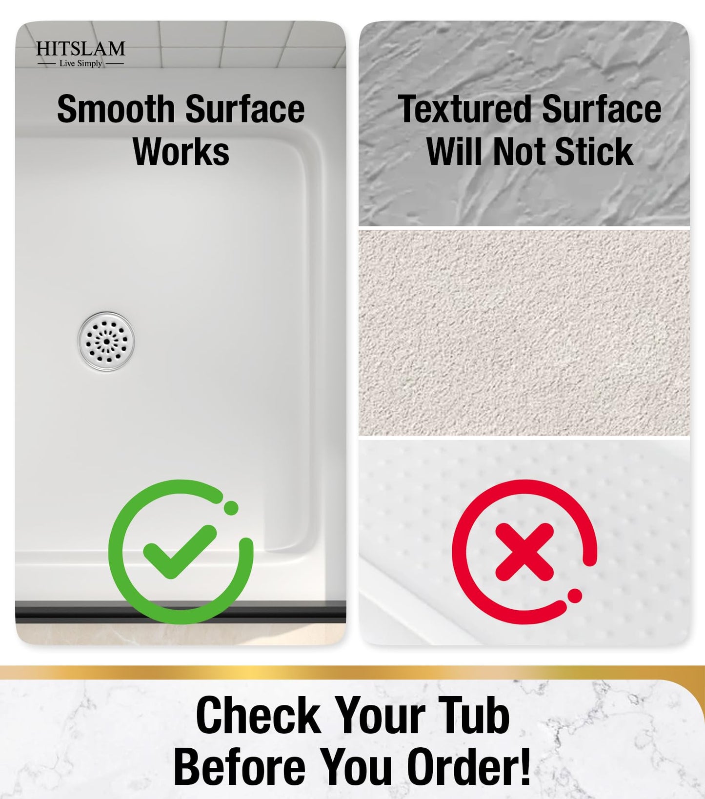 HITSLAM Non Slip Shower Stall Mat with Center Drain Hole, Diamond Textured PVC Bath Mat for Inside Shower, Machine Washable, Strong Suction Cups for Bathroom Bathtub Mat, 24x24 Inch, Clear