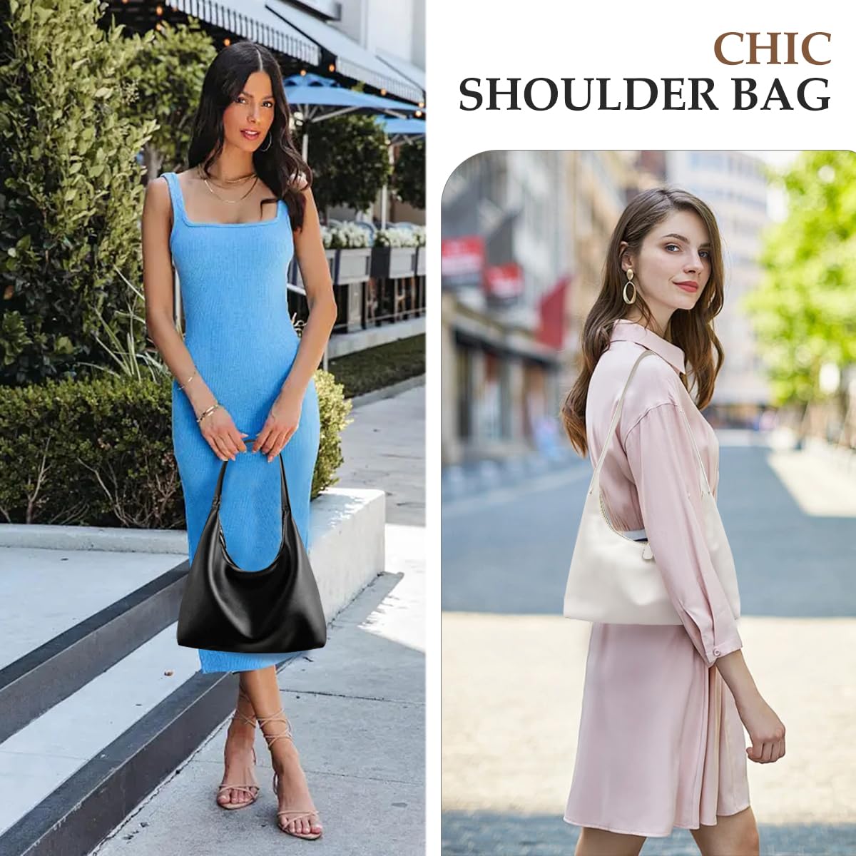 Small Shoulder Bag for Women Cute Hobo Purses Trendy Leather Tote Handbags Classic White Underarm Purse with Double Zipper