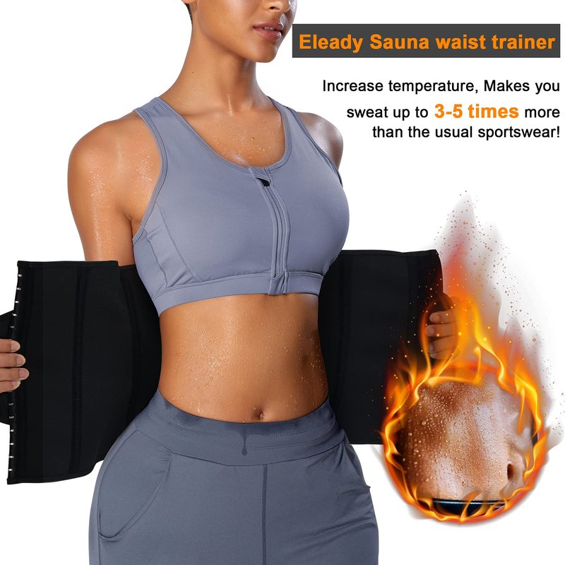 Eleady Wowen Sauna Waist Trainer Trimmer Belt for Weight Loss Corset Slimming Body Shaper Cincher Workout Sweat Sport Girdles (Black, Medium)