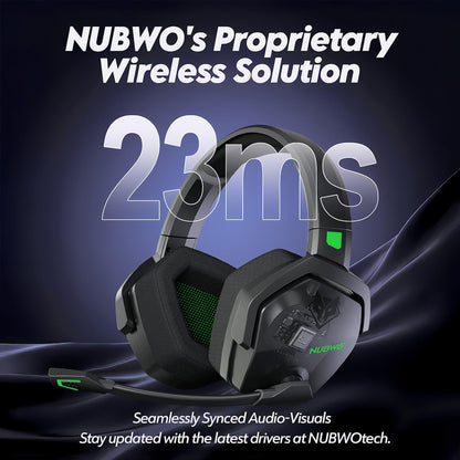 NUBWO G06 Dual Wireless Gaming Headset with Microphone for PS5, PS4, PC - 23ms Low Latency Audio - 100-Hour of Playtime - 50mm Drivers (Black-Green)