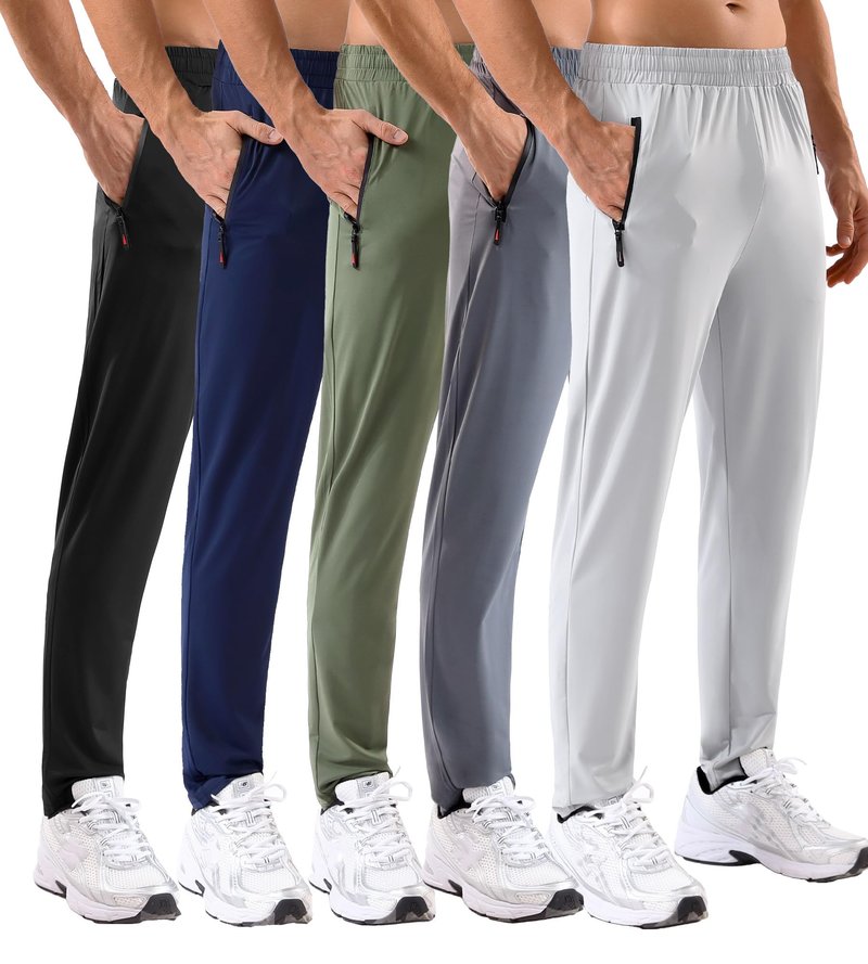 MSGD 5 Pack Men's Sweatpants with Zipper Pockets Stretch Lightweight Athletic Track Activewear Pants for Men Joggers Running Workout Gym,L