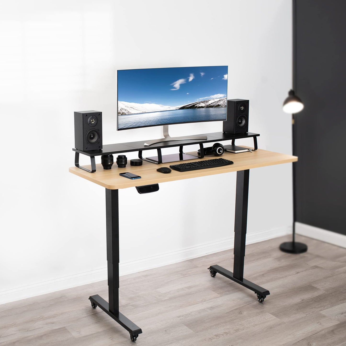 VIVO 55 inch Extra Long Monitor Stand, Wood & Steel Desktop Riser, Multi Screen, TV, Keyboard, Laptop, Ergonomic Desk and Tabletop Organizer, Black, STAND-V000D5