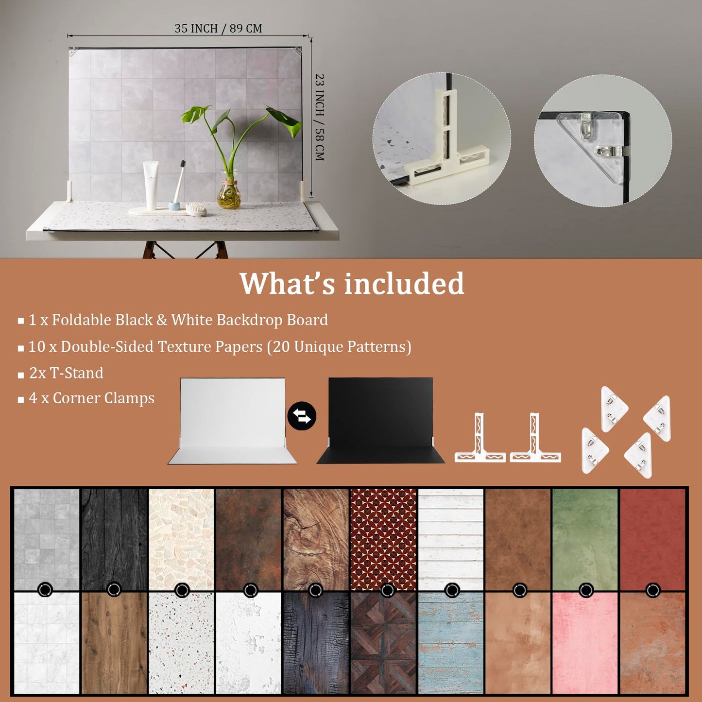 Product Photography Backdrops, 23x35 10Pcs 20 Patterns Double-Sided Photo Backdrop Boards, Flat Lay Background for Food, Jewelry, Cosmetics & Content Creation, MDAOCRY