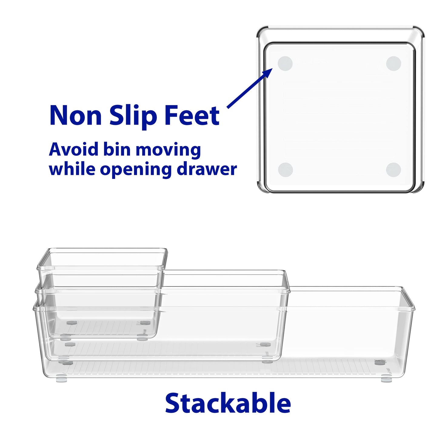 Simple Houseware Clear Drawer Organizer for Office Bin Desk Storage, Assorted Size, 6 Packs