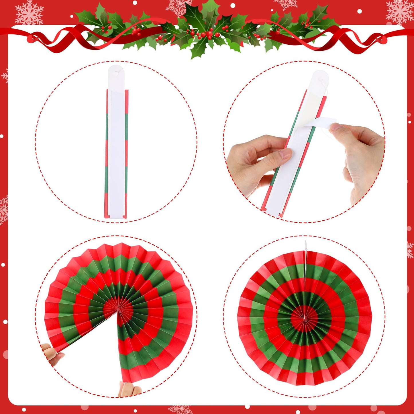 Outus Christmas Hanging Decorations Candy Paper Fans Peppermint Hanging Paper Fans Candy Cane Ceiling Wall Decor for Christmas Party Classroom Birthday Party(9 Pcs,Fresh)
