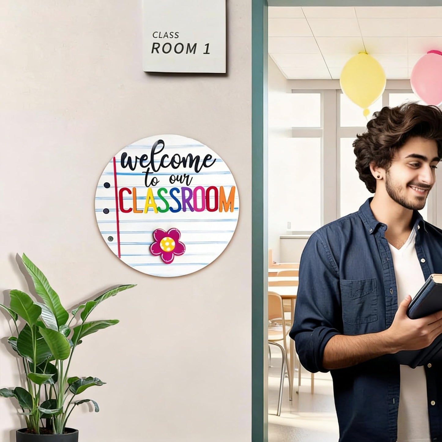 Welcome to Classroom Front Door Decoration Sign, Seasonal Door Sign,-12 inch Interchangeable Wooden Plaque for Classroom/Home, DIY Wall Decor for Christmas Holidays & Back-to-School,13 Patterns