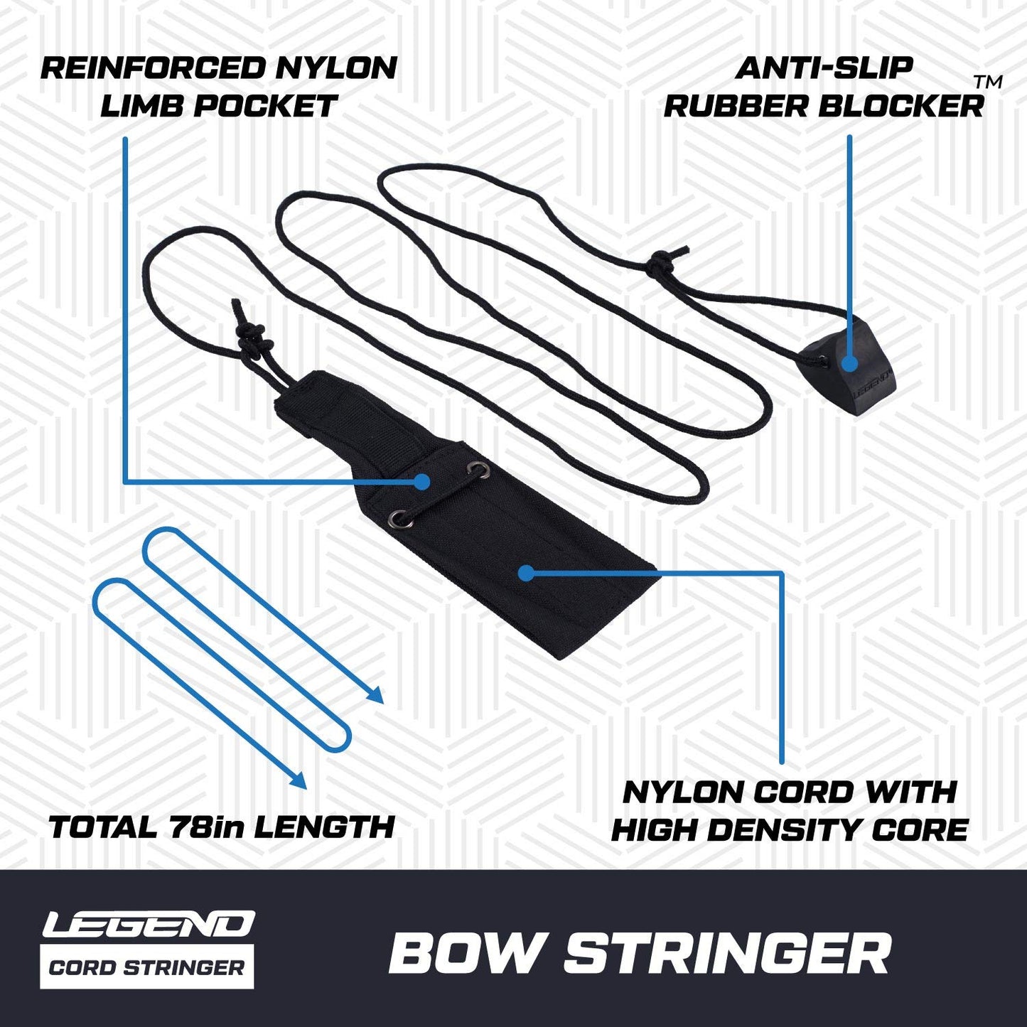 LEGEND Cord Bow Stringer - Traditional Limbsaver Stringing Tool for Recurve Bows & Longbows - Must-Have Archery Accessories & Equipment - Heavy Duty Nylon Bowstring Tools with No-Slip Pad for Safety