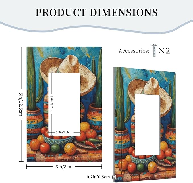 Decorative Art Light Switch Covers Mexican Sombrero & Serape Vibes 1 Gang Rocker Outlet Decorative Switch plate Faceplate GFCI Light Switch Covers for Home Decor