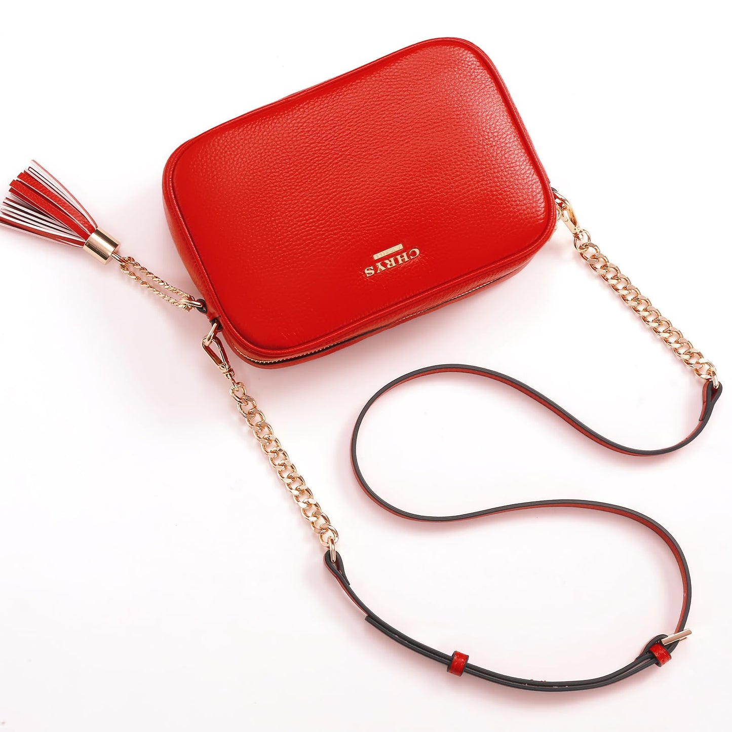 Chrysansmile Crossbody Bags for Women Genuine Leather Small Purse Red Soft Cross Body Bag with Tassel