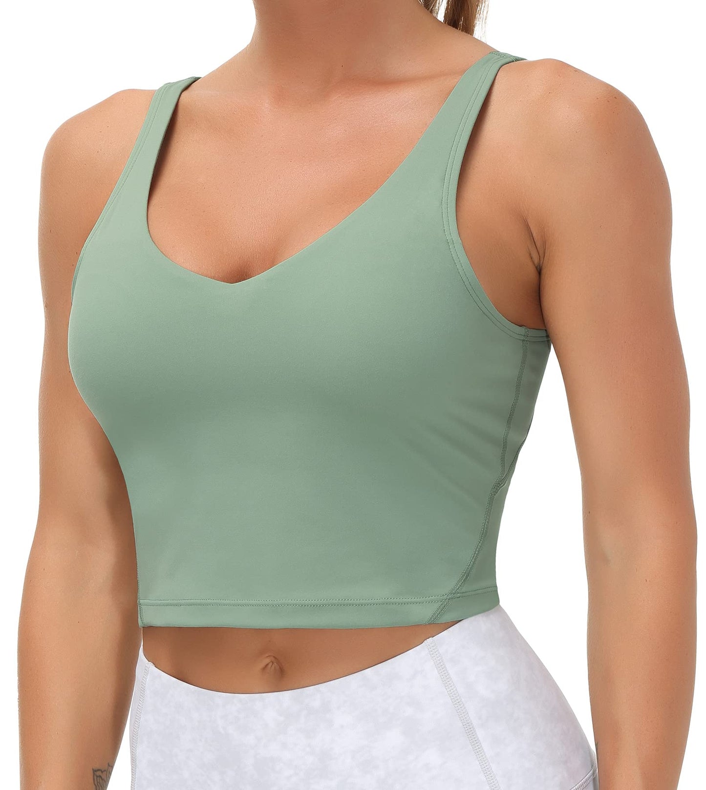 Women’s Longline Sports Bra Wirefree Padded Medium Support Yoga Bras Gym Running Workout Tank Tops (Jasmine Green, Small, s)