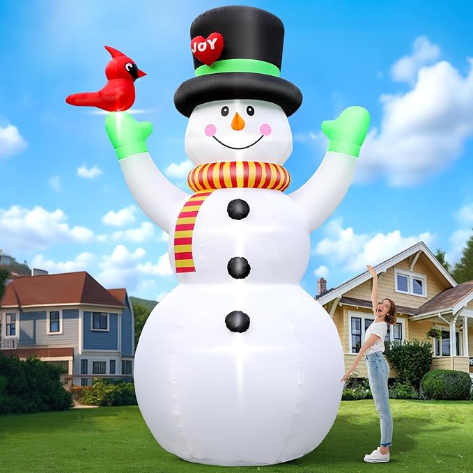 FunFanso 14 FT Christmas Inflatable Snowman with Bird, Blow Up Outdoor Decorations Built-in Bright LED Light, Giant Blow Up Snowman Wear Magic Hat Garden Yard Patio Holiday Mall Display Hall Decor