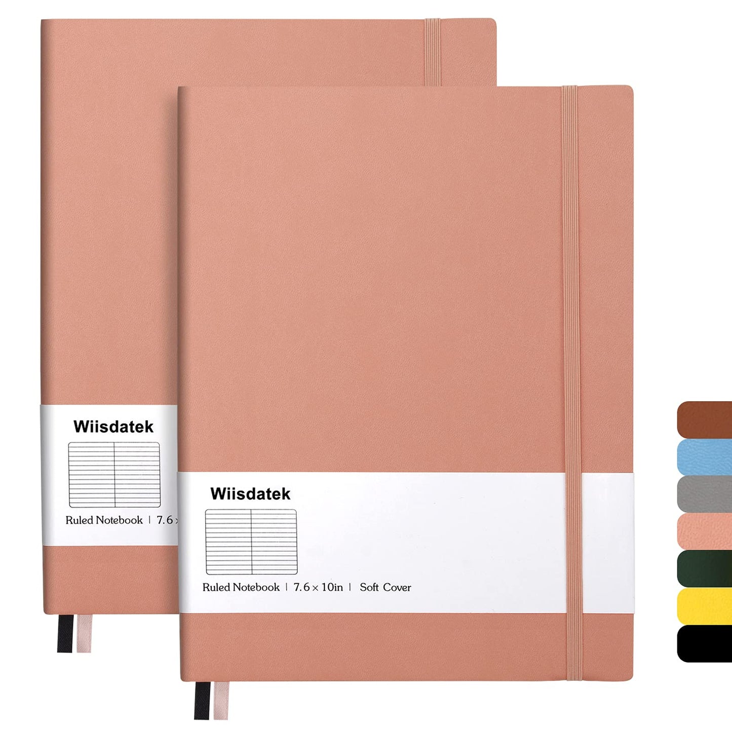 Wiisdatek B5 College Ruled Notebooks - 2 Pack B5 Large Journal Notebooks with 376 Numbered Pages,100gsm Thick Lined Paper,Soft PU Leather Cover,7.6 X 10 inch(PINK)