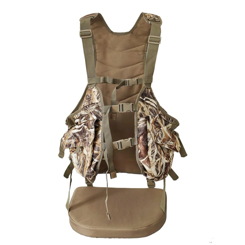 AUSCAMOTEK Camouflage Hunting Vest with Detachable Seat Cushion for Turkey Dove and Upland Bird Hunting - Wetland Autumn