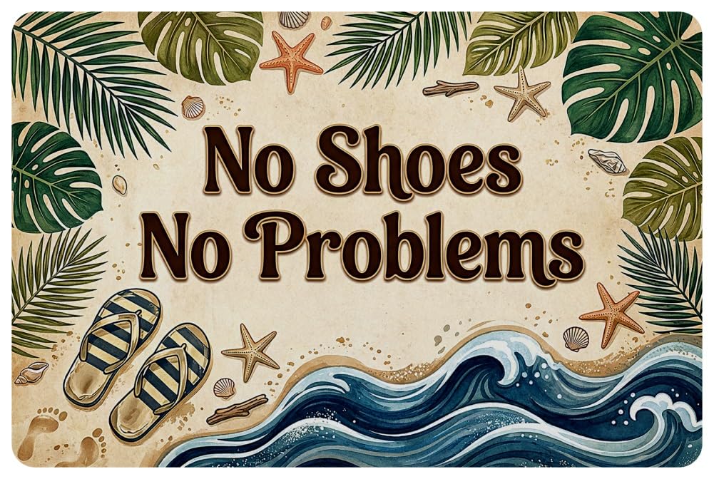 KITAIOPT Beach Theme Doormat, Low Profile Non Slip Rubber Backing, No Shoes No Problems Entrance Mat, 0.12" (3mm) Thin Indoor Floor Mat for Front Door