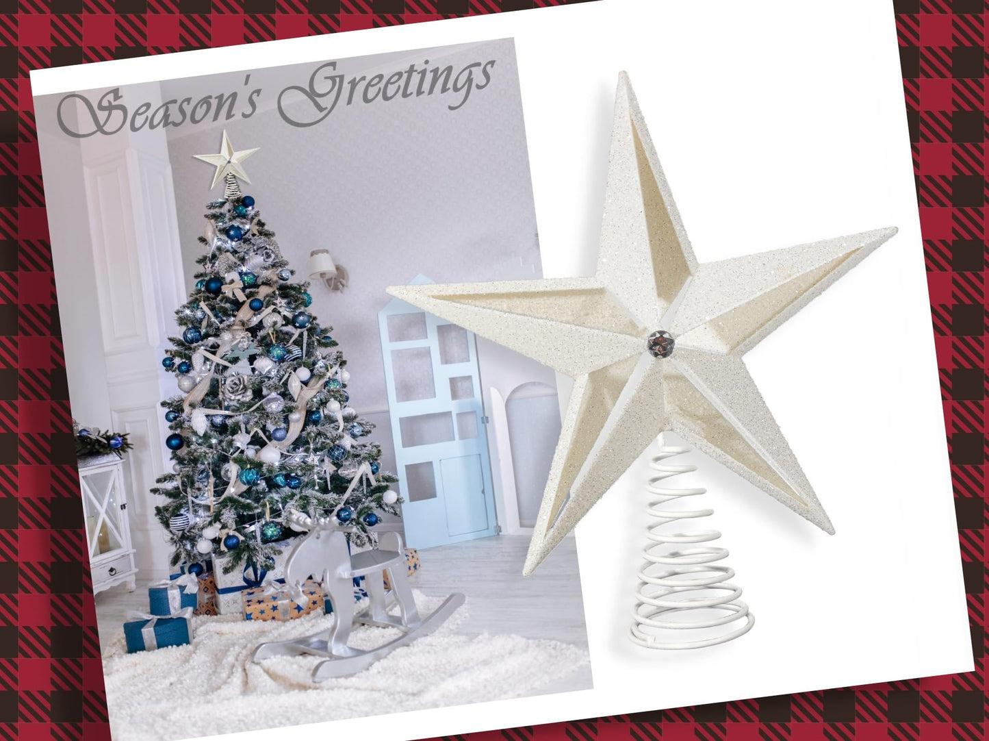 Christmas Traditions 10 inch Glittered Large Filigree Christmas Star Tree Topper Star for Large Tree 6 feet-8 feet Tall/Home Decor Ornaments (Platinum White)