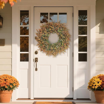 26" Fall Wreath for Front Door - Large Artificial Eucalyptus Leaves with Orange Seeds Outdoor Wreath for Porch, Window,Farmhouse,Home,Thanksgiving Day Harvest Festival Autumn Decor